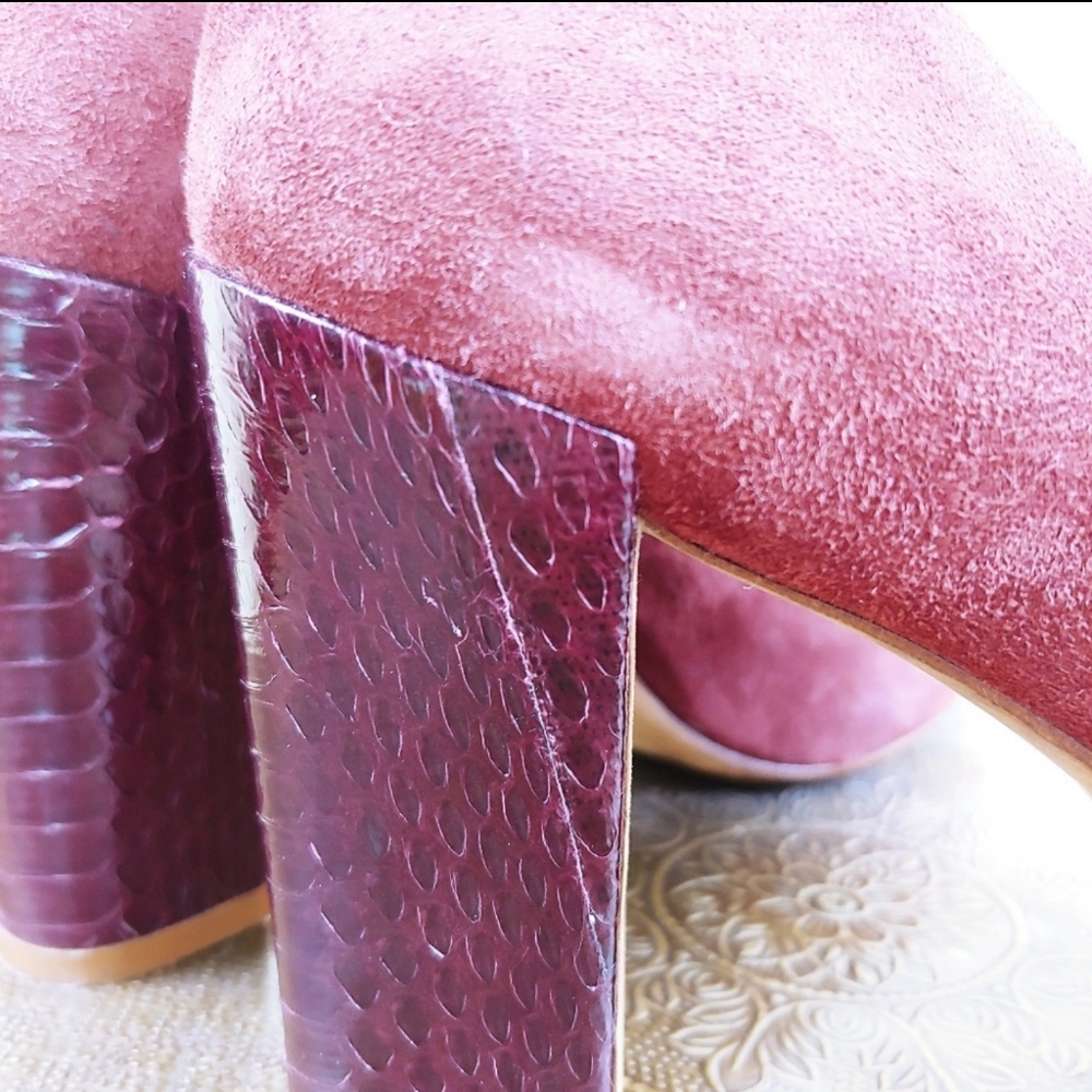 Cole Haan Ambrose Wine Suede Snake Skin Heels - Picture 6 of 8